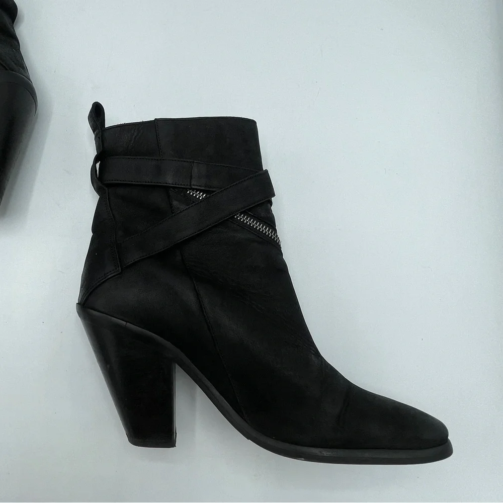 AllSaints TEJUS Ladies Black Leather Buckle Western Ankle